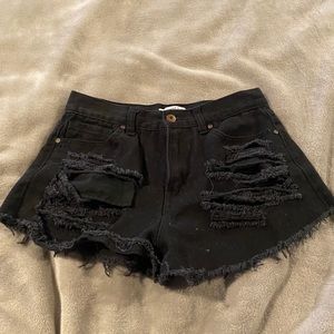 Forever 21 black ripped jean shorts